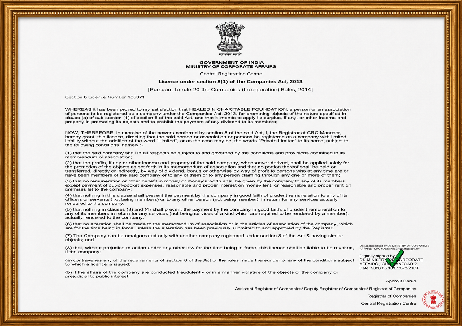Section 8 Company License → Section 8 Licence